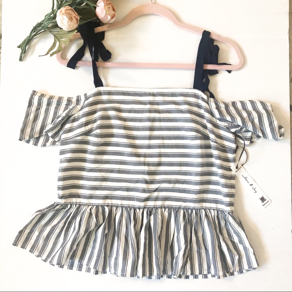 Willow and clay blue stripe top